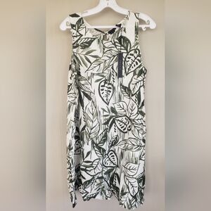 Sleeveless Green Leaf Print Midi Dress - Unbranded